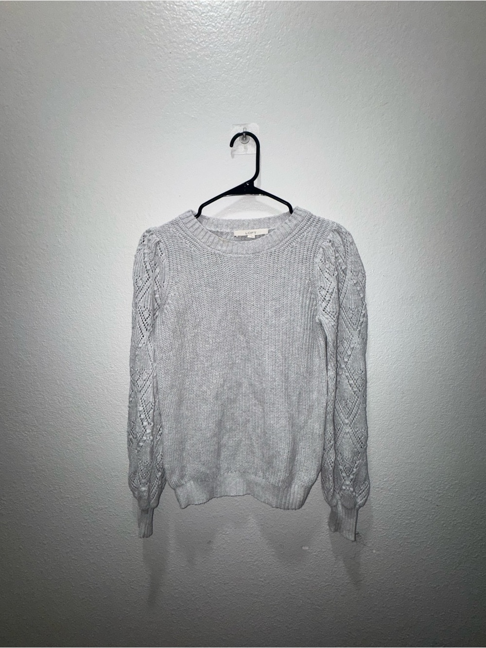 LOFT Light Gray Lace-Sleeve Crewneck Sweater - Read Description